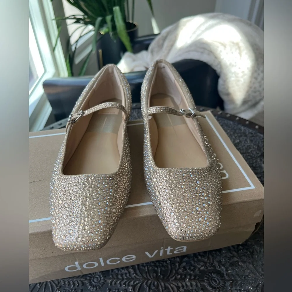 DOLCE VITA REYES CRYSTAL BALLET FLATS IN LIGHT GOLD 8.5 - Picture 9 of 12
